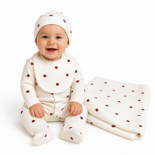 Бебешки комплект от 5 части „Little Ladybug“ – екрю с калинки