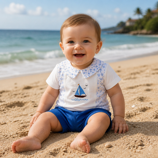 Бебешки комплект от 2 части „Little Sailor Set“ – бяло и синьо