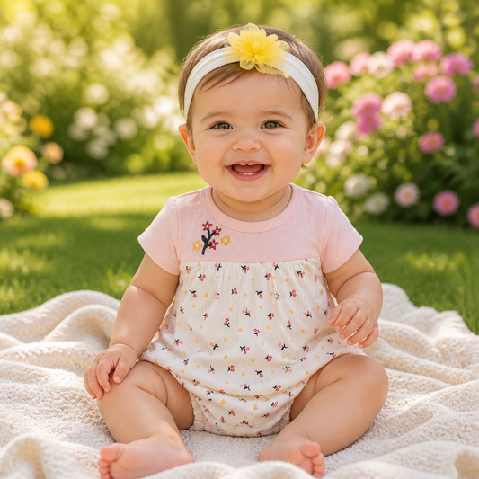 Бебешка рокля-боди с лента „Sunny Blossom“ – розова
