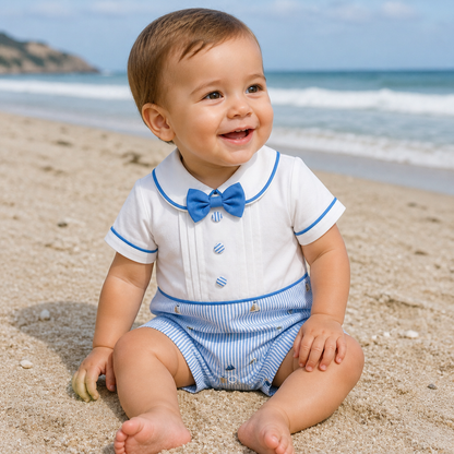 Бебешки гащеризон „Little Sailor Blue“ – екрю и небесно синьо
