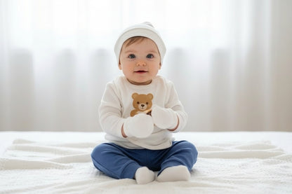 Бебешки комплект за изписване „Little Bear“ – 9 части, екрю и синьо