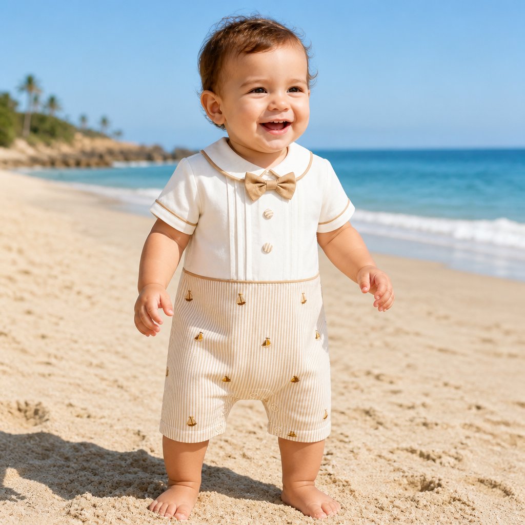 Бебешки гащеризон „Little Sailor Chic“ – екрю с бежови райета