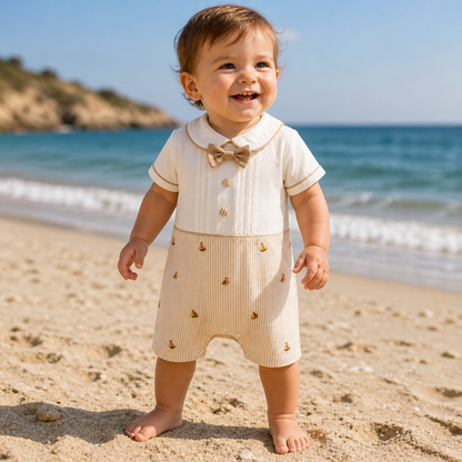 Бебешки гащеризон „Little Sailor Chic“ – екрю с бежови райета