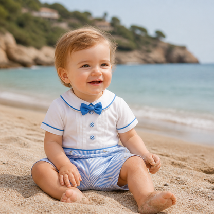 Бебешки гащеризон „Little Sailor Blue“ – екрю и небесно синьо