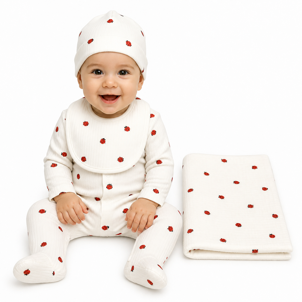 Бебешки комплект от 5 части „Little Ladybug“ – екрю с калинки