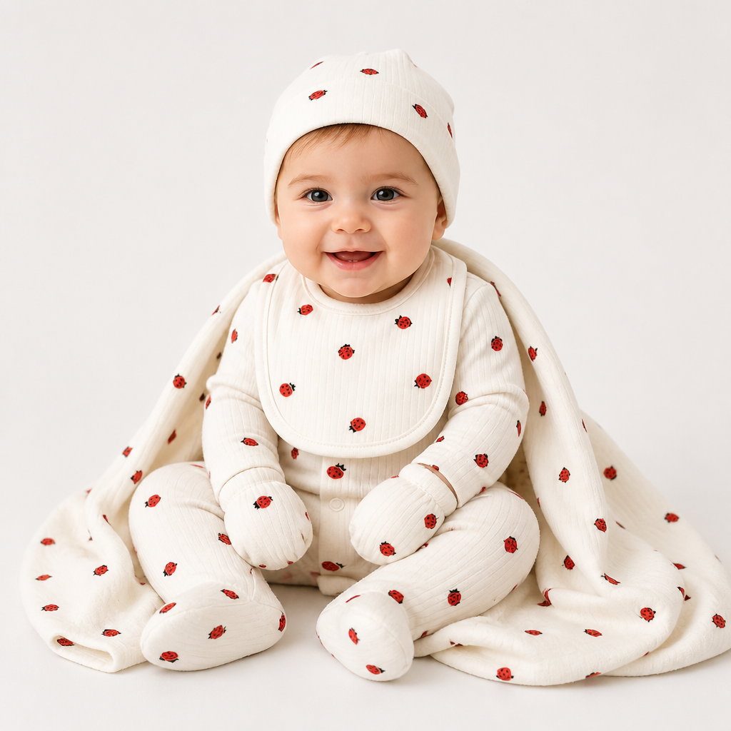 Бебешки комплект от 5 части „Little Ladybug“ – екрю с калинки