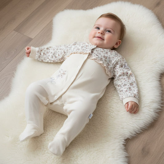 Бебешко гащеризонче “Soft Garden” – екрю с флорален десен
