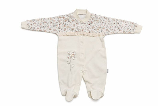 Бебешко гащеризонче “Soft Garden” – екрю с флорален десен