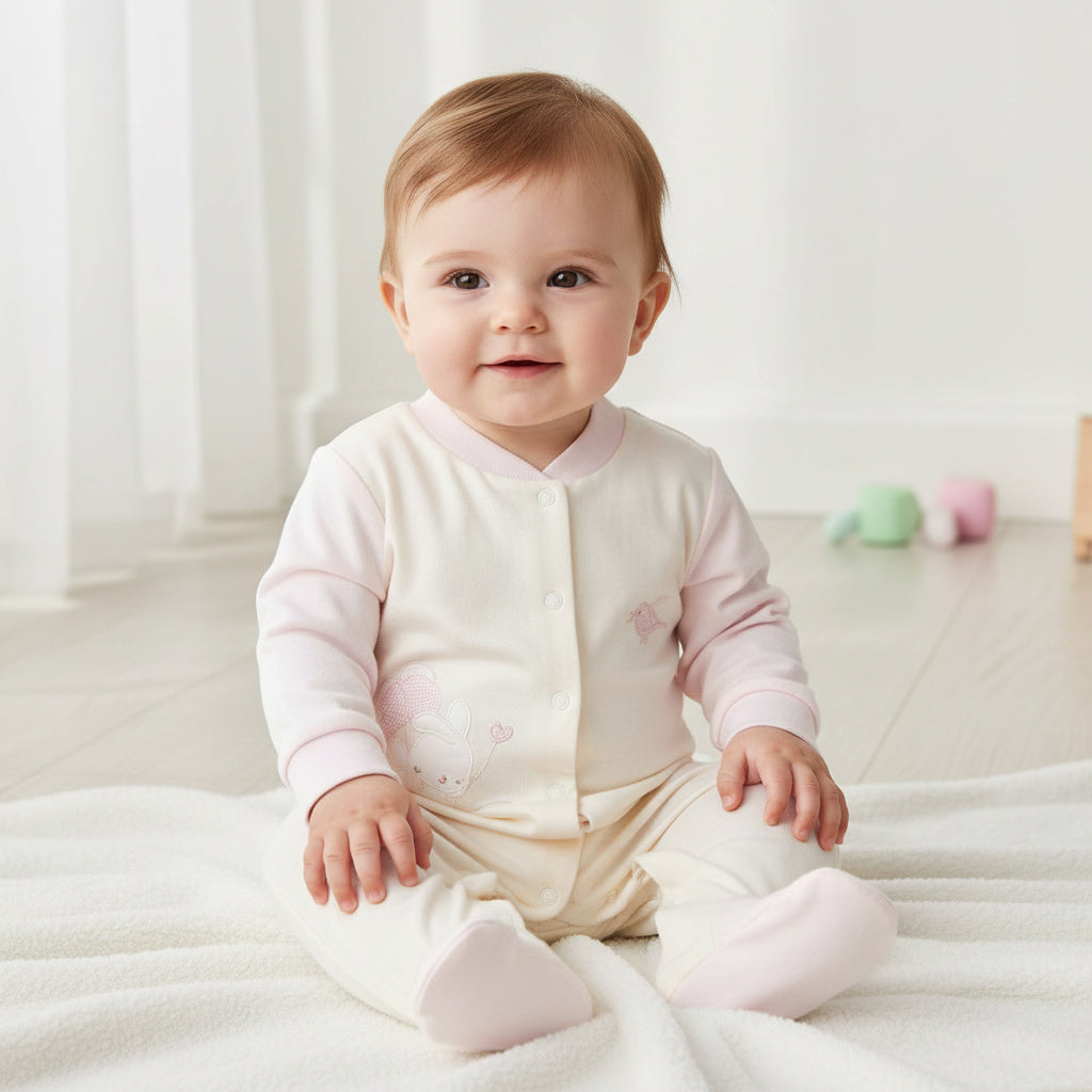 Бебешки гащеризон “Sweet Bunny” – екрю с розови акценти