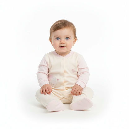 Бебешки гащеризон “Sweet Bunny” – екрю с розови акценти