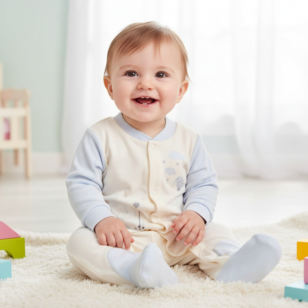 Бебешки гащеризон “Little Cloud” – екрю и светлосиньо