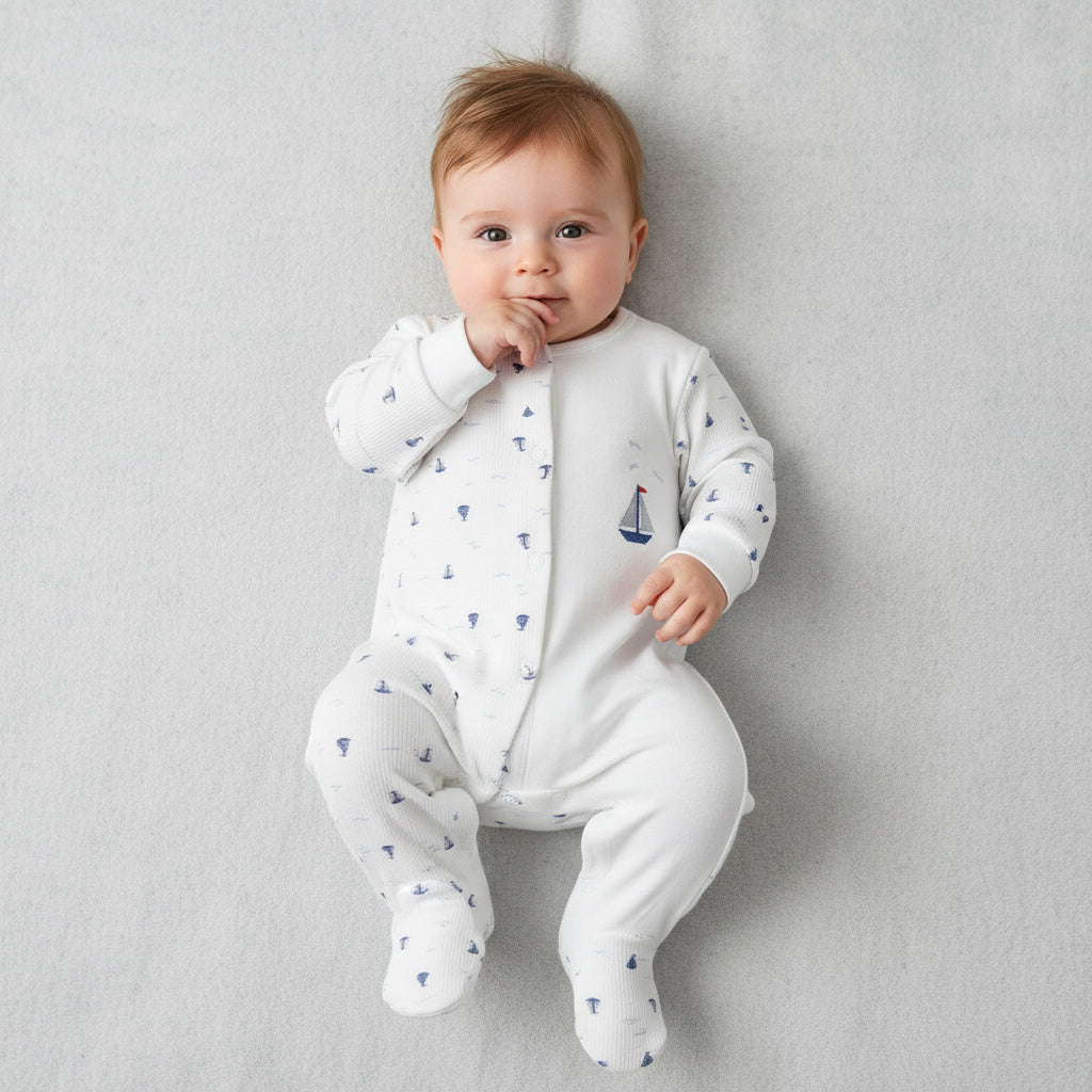 Бебешки гащеризон “Little Sailor” – бял с морски мотиви