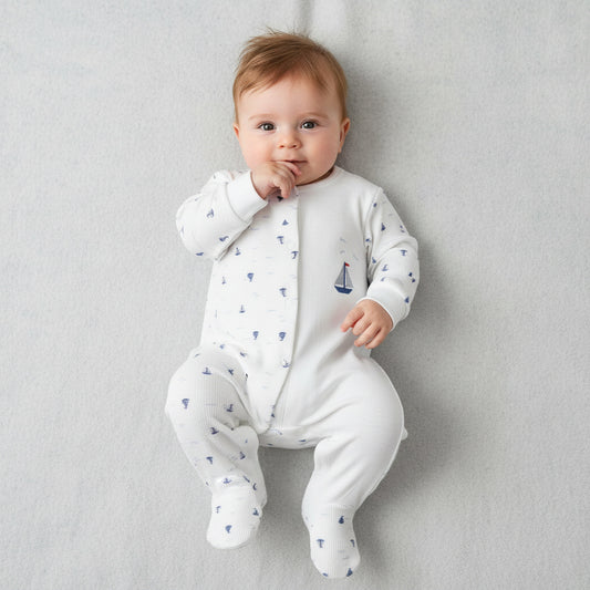 Бебешки гащеризон “Little Sailor” – бял с морски мотиви