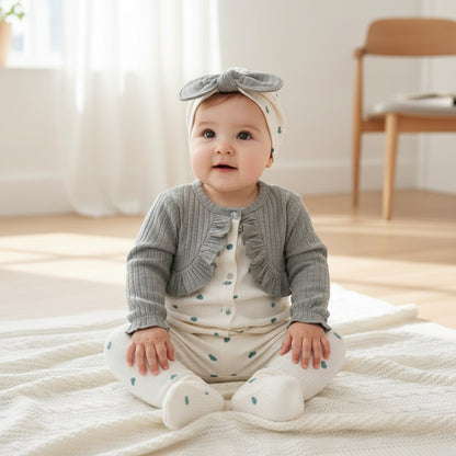 Бебешки комплект “Sweet Hearts” – 3 части, екрю и сиво