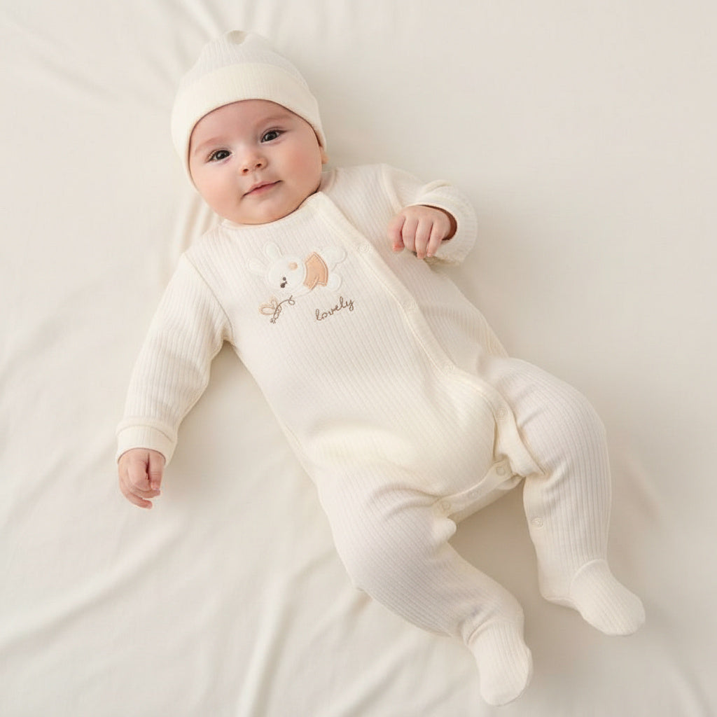 Бебешки гащеризон с шапчица “Lovely Bunny” – екрю