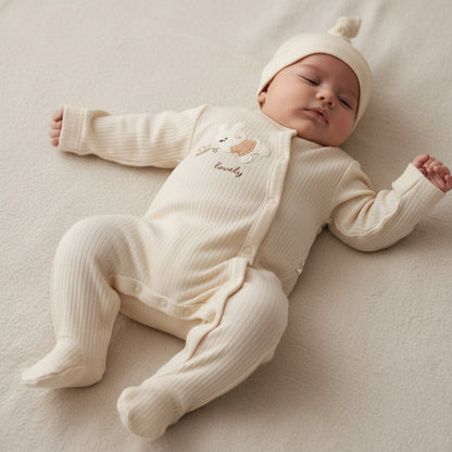 Бебешки гащеризон с шапчица “Lovely Bunny” – екрю