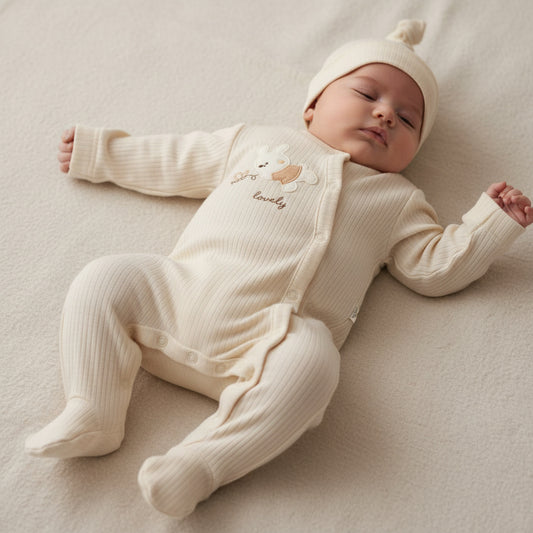 Бебешки гащеризон с шапчица “Lovely Bunny” – екрю