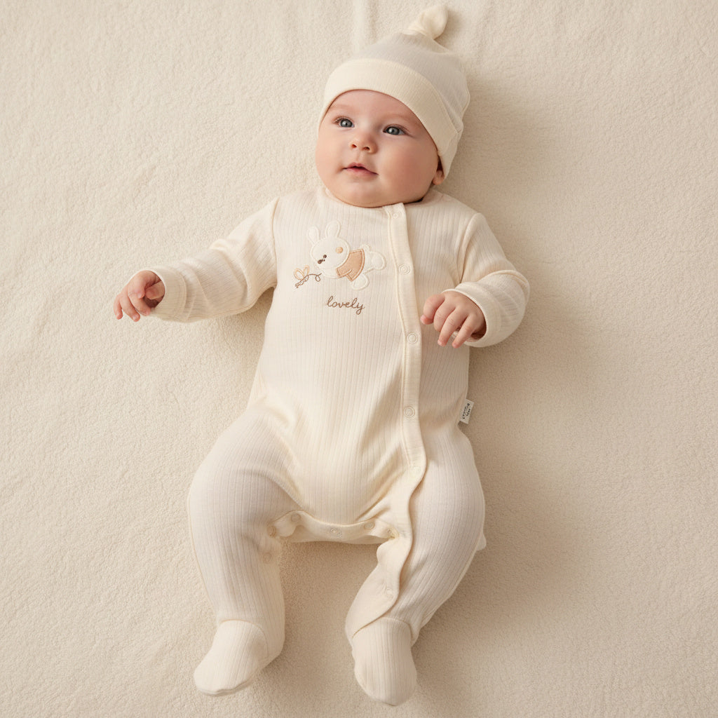 Бебешки гащеризон с шапчица “Lovely Bunny” – екрю