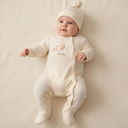 Бебешки гащеризон с шапчица “Lovely Bunny” – екрю