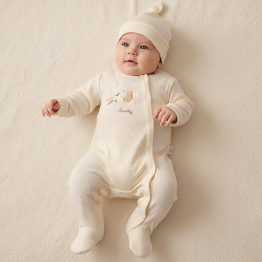 Бебешки гащеризон с шапчица “Lovely Bunny” – екрю