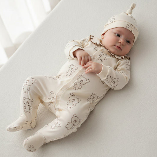 Бебешки гащеризон с шапчица “Lovely Teddy” – бяло