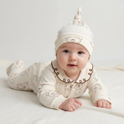 Бебешки гащеризон с шапчица “Lovely Teddy” – бяло