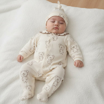 Бебешки гащеризон с шапчица “Lovely Teddy” – бяло