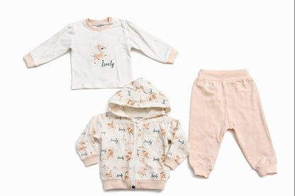 Бебешки комплект “Lovely Deer” – 3 части, екрю и пудра