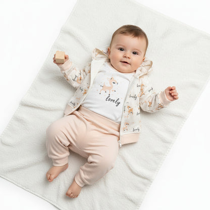 Бебешки комплект “Lovely Deer” – 3 части, екрю и пудра