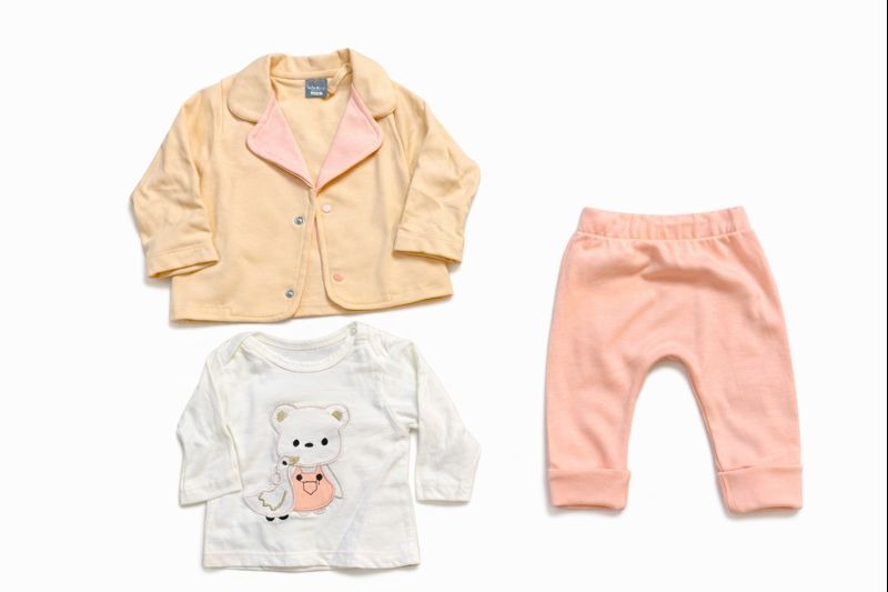 Бебешки комплект “Sweet Bear Chic” – 3 части, екрю, праскова и пудра