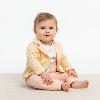 Бебешки комплект “Sweet Bear Chic” – 3 части, екрю, праскова и пудра