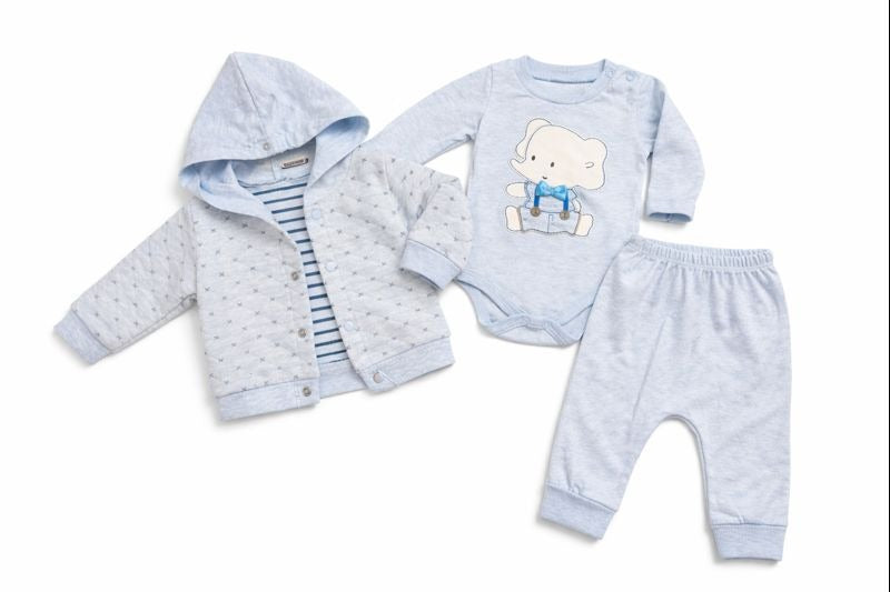 Бебешки комплект “Little Blue Bear” – 3 части, светлосиньо и екрю