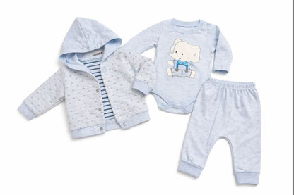 Бебешки комплект “Little Blue Bear” – 3 части, светлосиньо и екрю