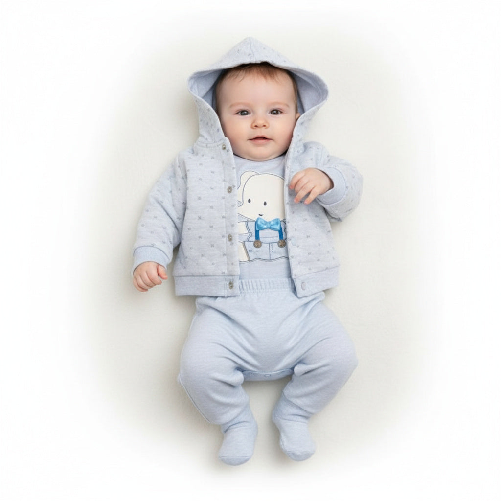 Бебешки комплект “Little Blue Bear” – 3 части, светлосиньо и екрю