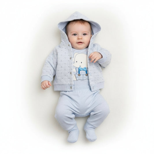 Бебешки комплект “Little Blue Bear” – 3 части, светлосиньо и екрю