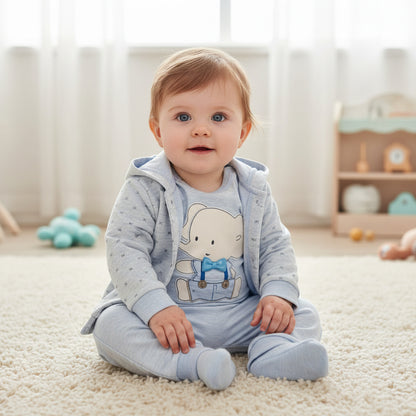 Бебешки комплект “Little Blue Bear” – 3 части, светлосиньо и екрю