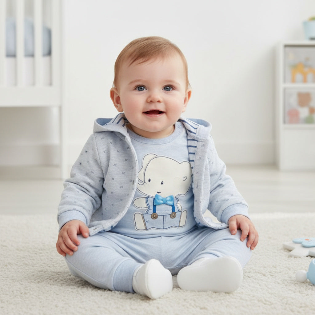 Бебешки комплект “Little Blue Bear” – 3 части, светлосиньо и екрю