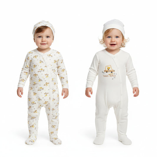Бебешки комплект гащеризони “Travel World” – 2 броя, екрю