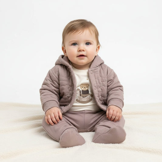 Бебешки комплект „Cozy Bear“ – 3 части, бледо лилаво