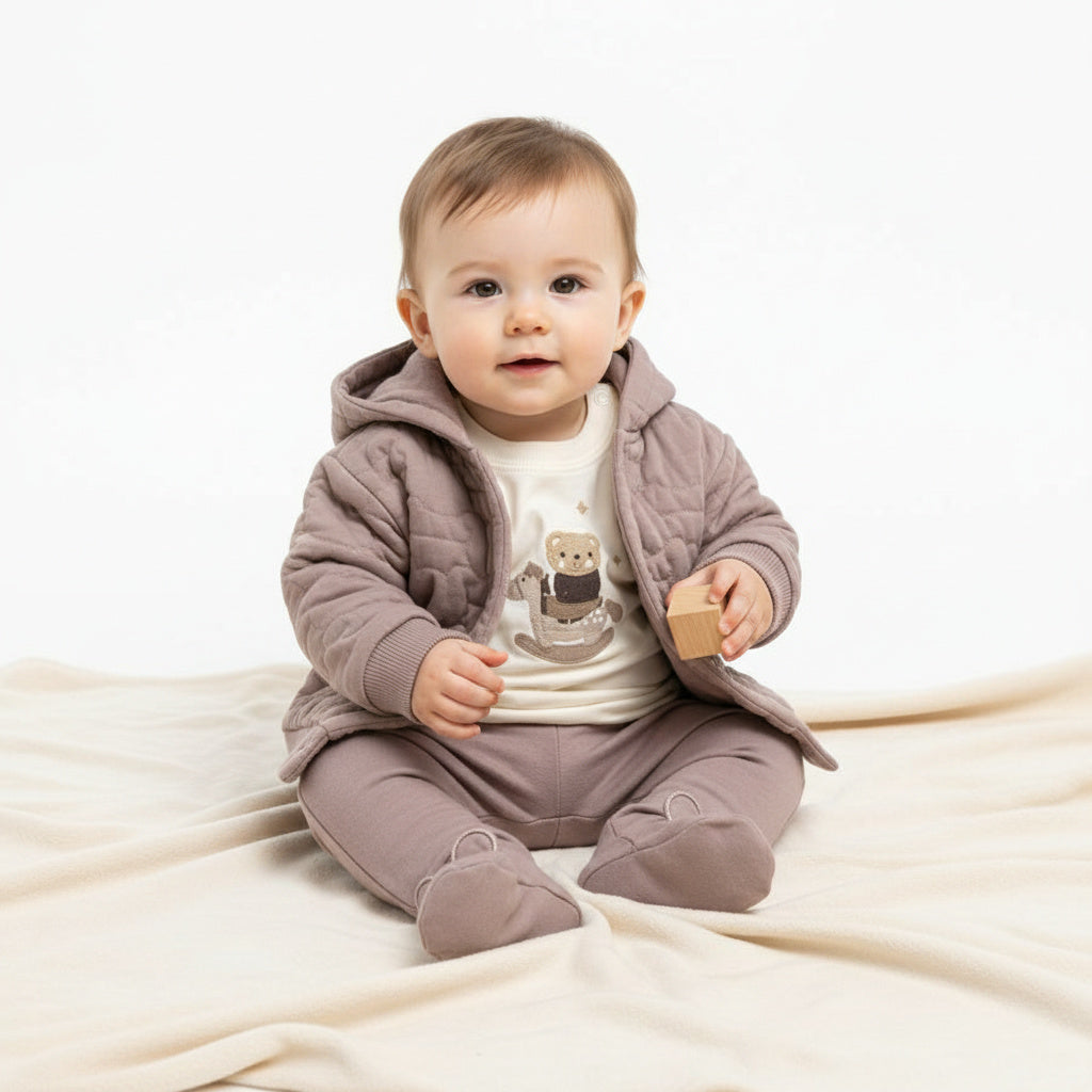 Бебешки комплект „Cozy Bear“ – 3 части, бледо лилаво