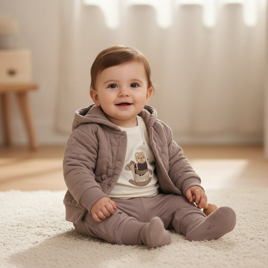 Бебешки комплект „Cozy Bear“ – 3 части, бледо лилаво