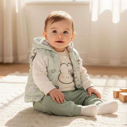 Бебешки комплект „Soft Bunny“ – 3 части, екрю и пастелно зелено