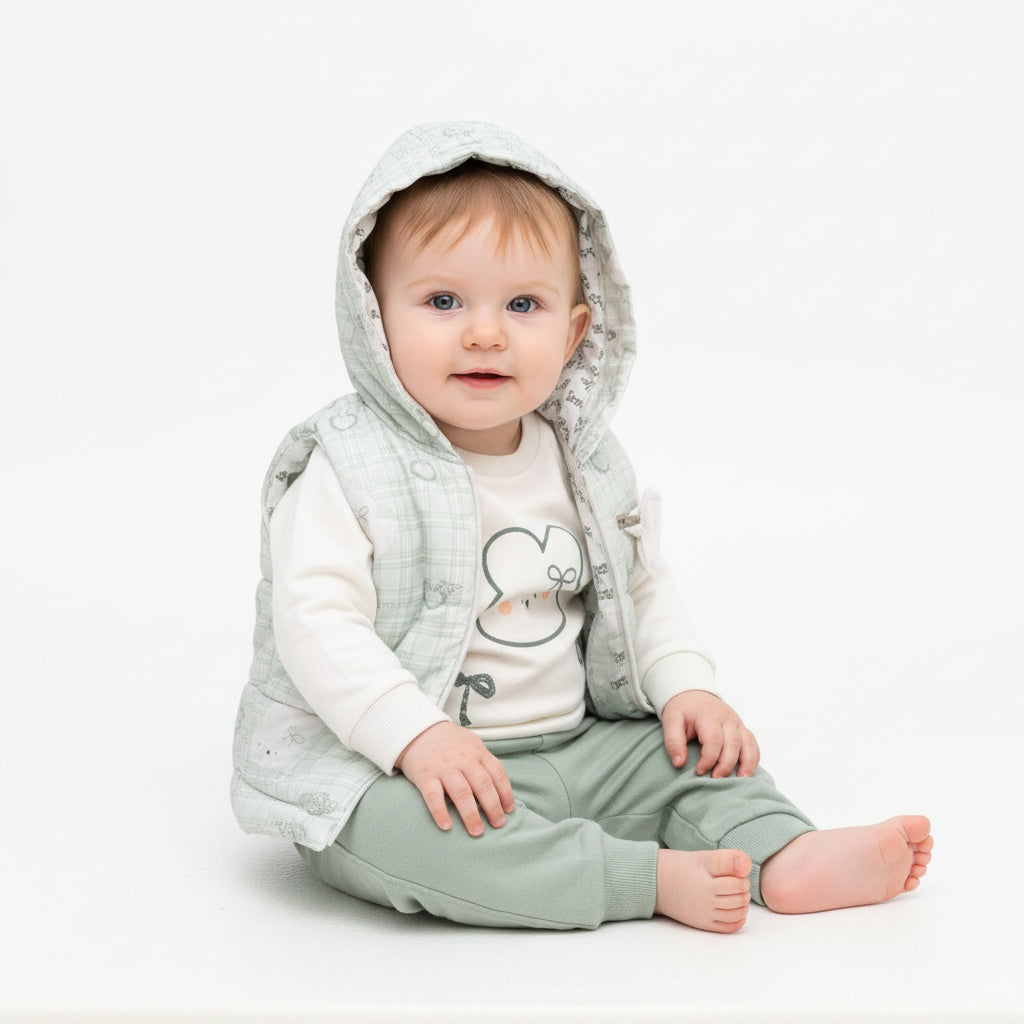 Бебешки комплект „Soft Bunny“ – 3 части, екрю и пастелно зелено