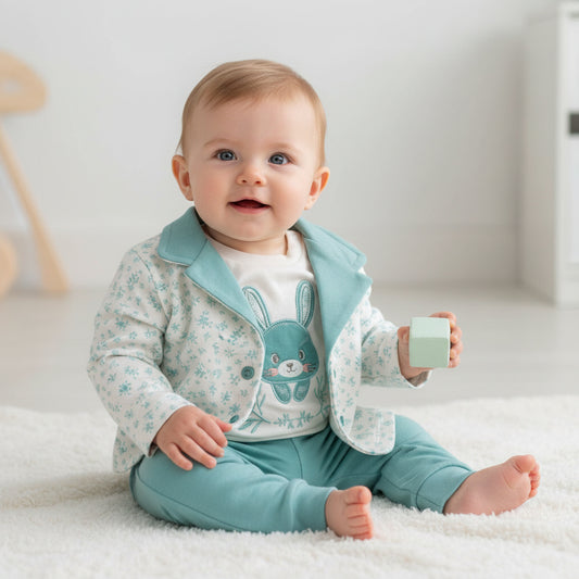 Бебешки комплект “Sweet Bunny Blue” – 3 части, мента и екрю