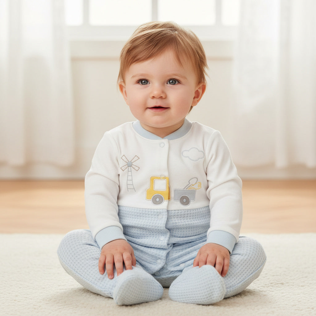 Бебешки гащеризон “Little Explorer” – бяло и светлосиньо