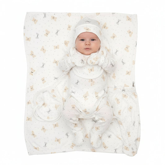 Комплект за изписване “Gentle Teddy” – екрю с мечета и панделки