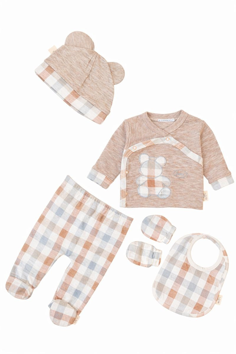 Бебешки комплект “Cozy Bear” – 5 части, бежово каре