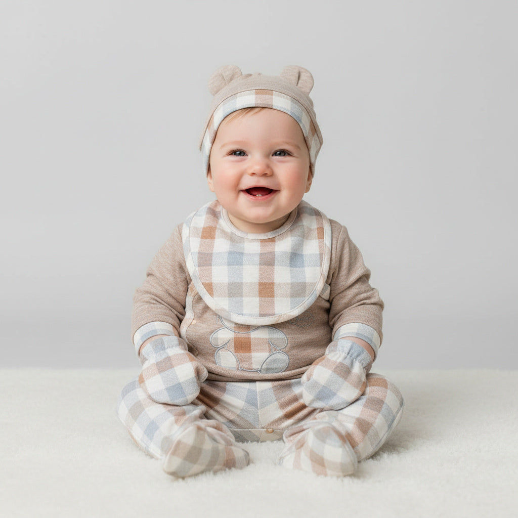 Бебешки комплект “Cozy Bear” – 5 части, бежово каре