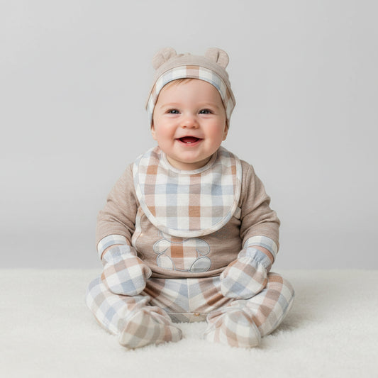 Бебешки комплект “Cozy Bear” – 5 части, бежово каре