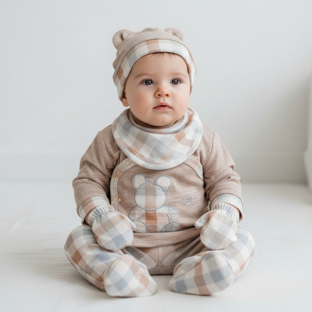Бебешки комплект “Cozy Bear” – 5 части, бежово каре